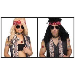 Rock n Roll Rocker Costume Halloween Set Scarf Bandana Glasses Tattoos Choker OS